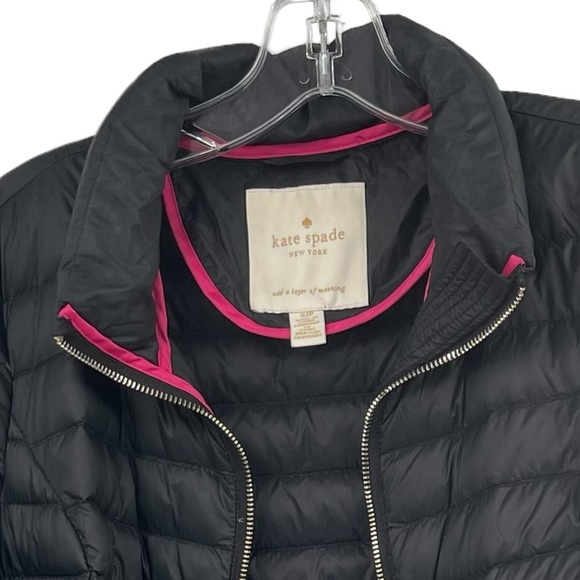 Kate Spade Quilted Down Puffer Full Zip Lightweight Hooded Jacket Black Small P - Picture 5 of 17
